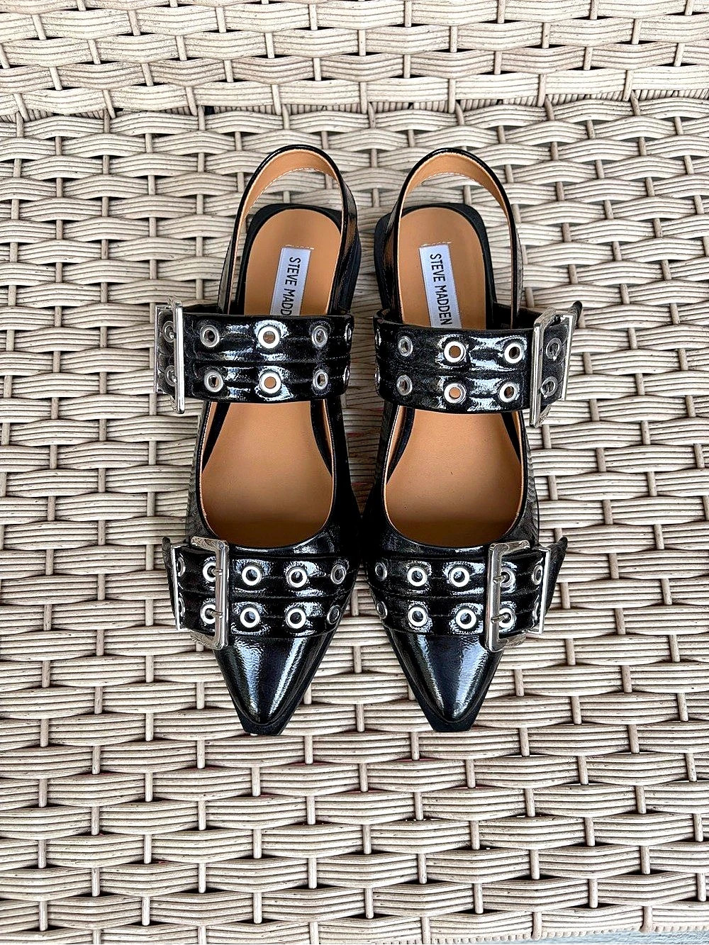 Steve Madden Graya Black Patent Slingback Flats Black US 9